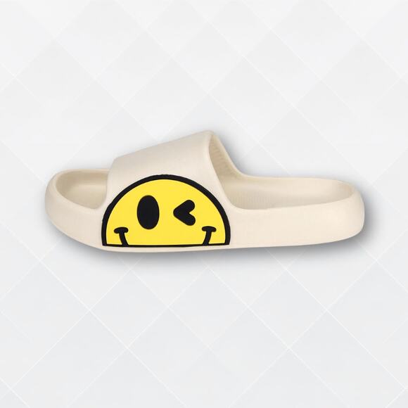 Off White Smiley Cushion Slides, Comfy, Light, Non-Slip - Picture 1 of 6